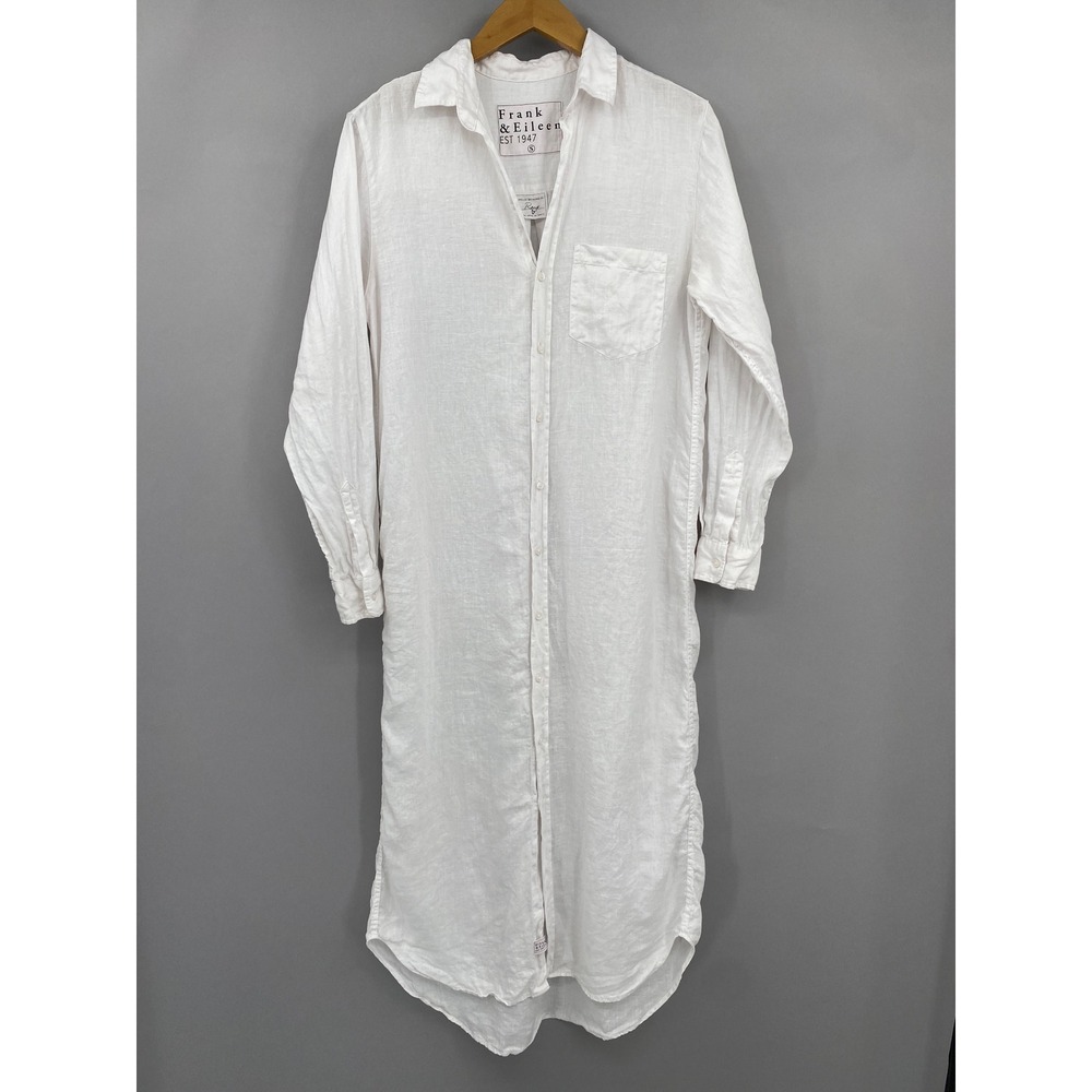 Frank & Eileen Rory Linen Maxi Shirt Dress White Womens Size S Long Sleeve